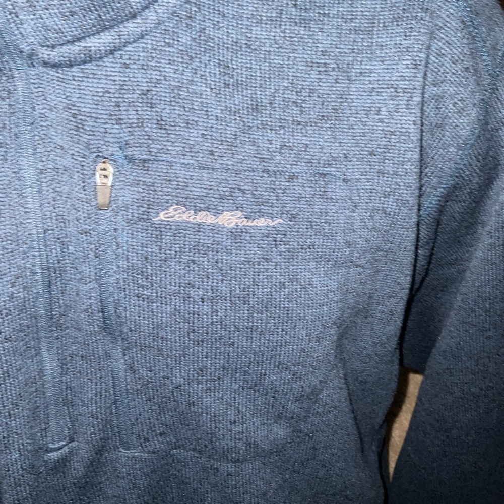 Men’s used size XXL 2XL Eddie Bauer pullover fleece grey blue quarter zip pocket - Picture 3 of 4